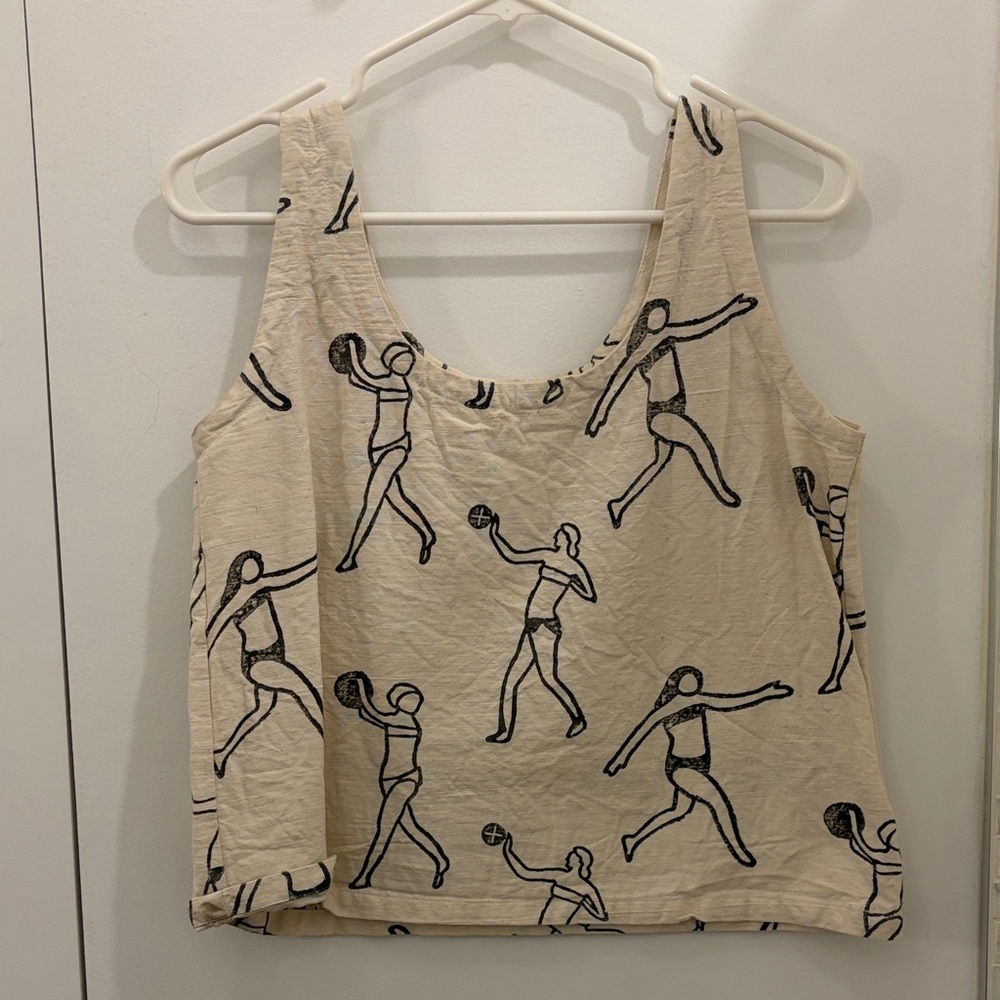 Po-em cropped cotton tank beach volleyball S Anthropologie